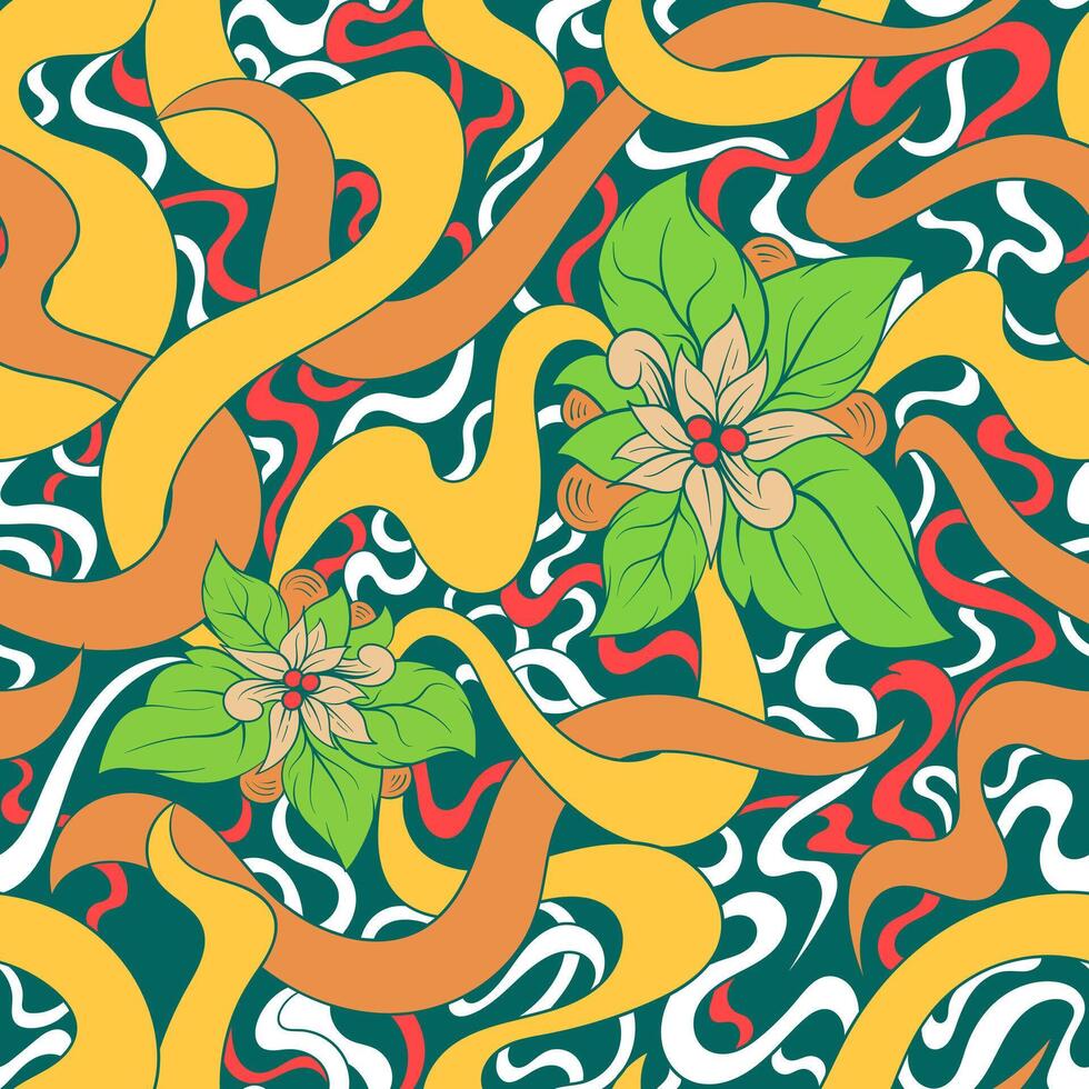 illustration de une culturel batik modèle avec une sans couture audacieux ligne fleur motif vecteur