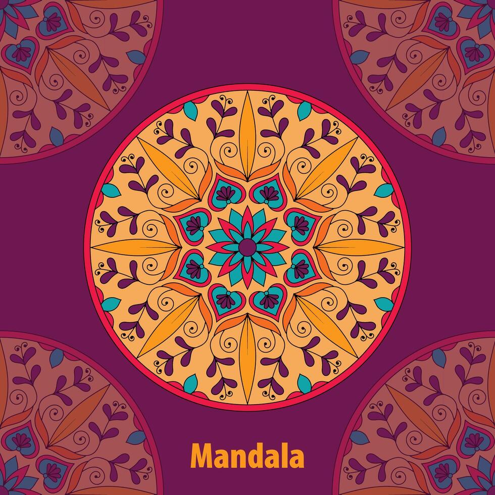 ornement magnifique carte avec floral rond coloré mandala vecteur illustration