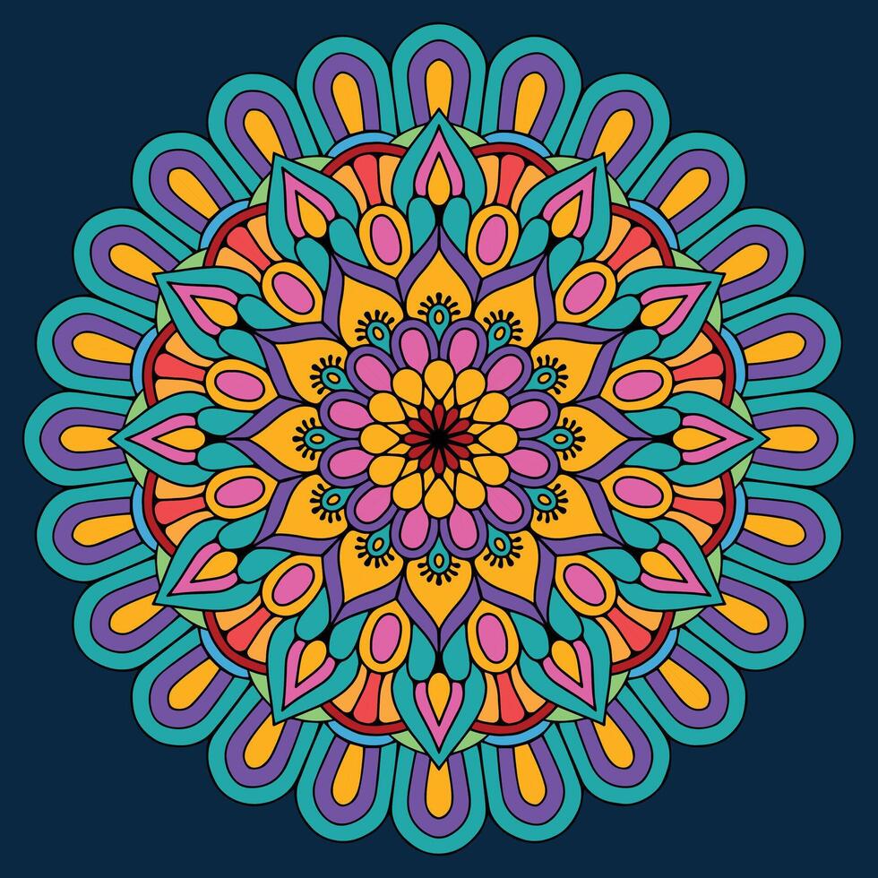 coloré floral mandala vecteur illustartion sur foncé bleu Contexte