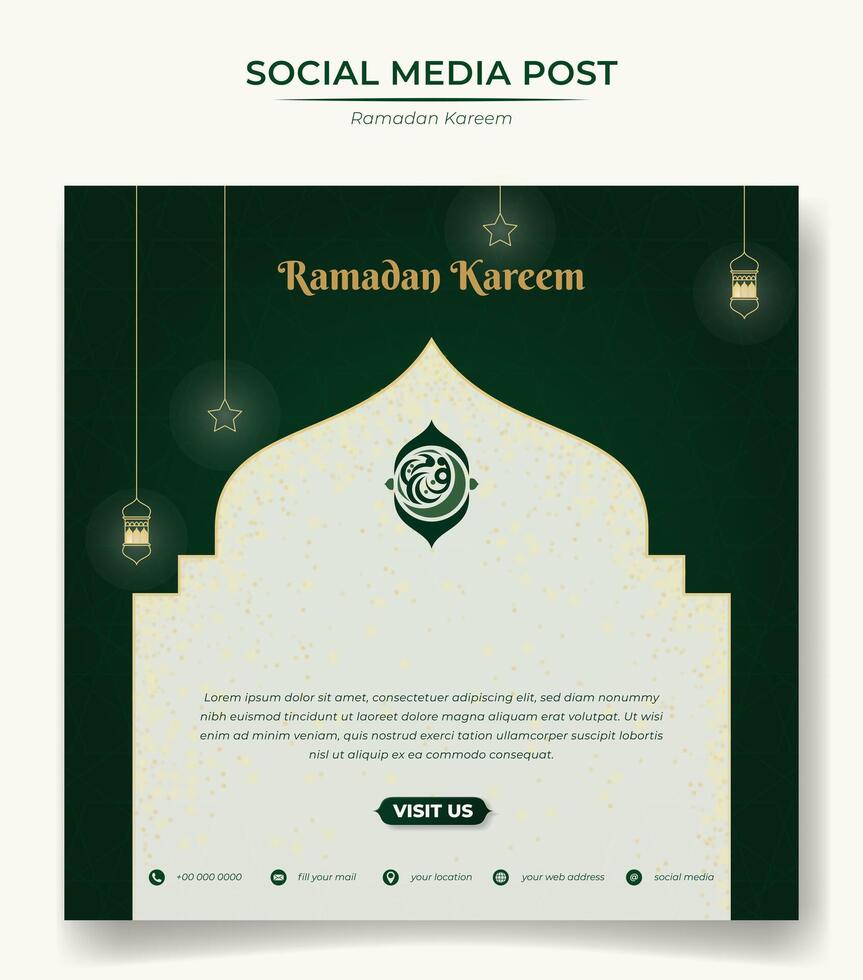 carré bannière avec islamique Contexte dans vert conception avec scintillait pour Ramadan Karim. arabe texte signifier est Ramadan Karim. vecteur