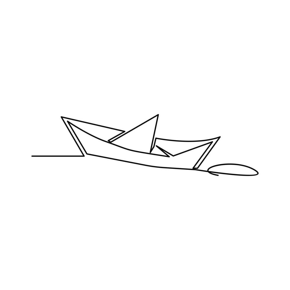 esthétique papier bateau un continu ligne dessin origami artisanat concept vecteur illustration et minimaliste