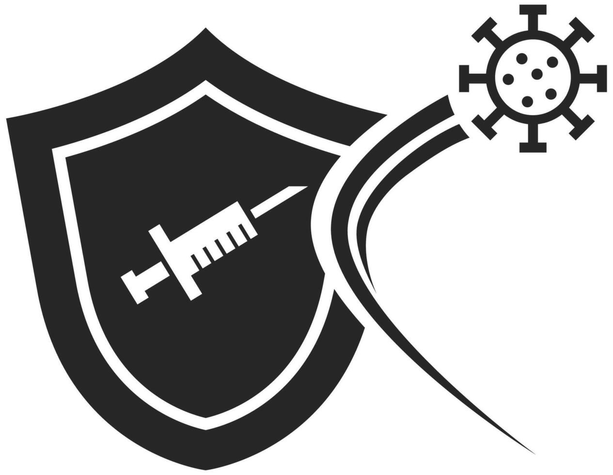 virus protection icône dans noir et blanche. bouclier et seringue. vecteur illustration.