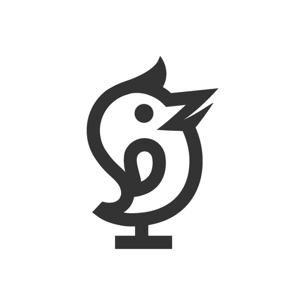 oiseau icône dans épais contour style. noir et blanc monochrome vecteur illustration.