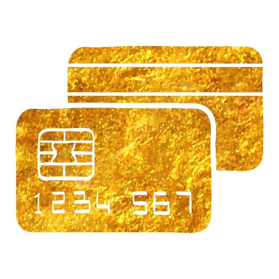 main tiré crédit carte icône dans or déjouer texture vecteur illustration
