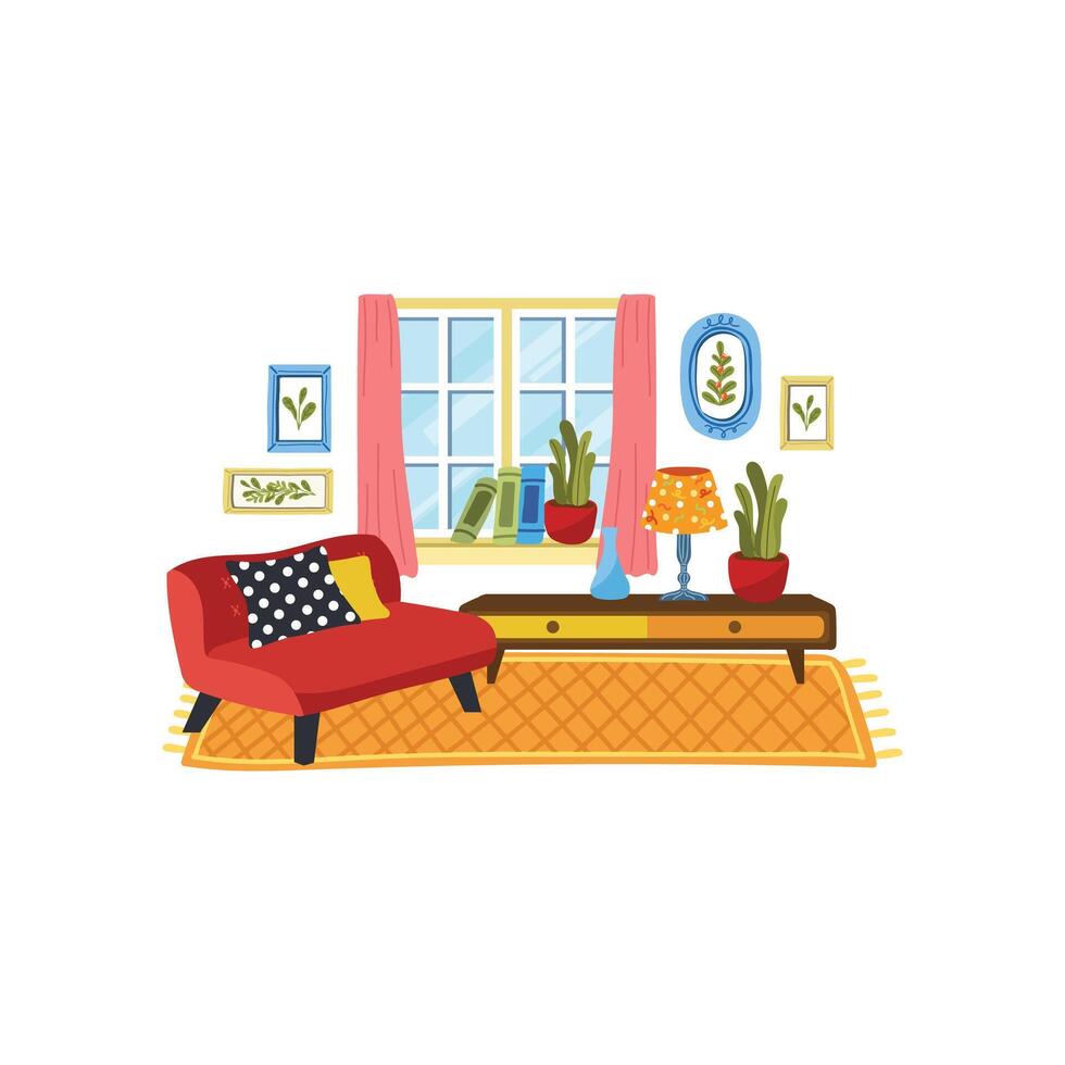 une ensemble de meubles dans vivant pièce plat style illustration vecteur