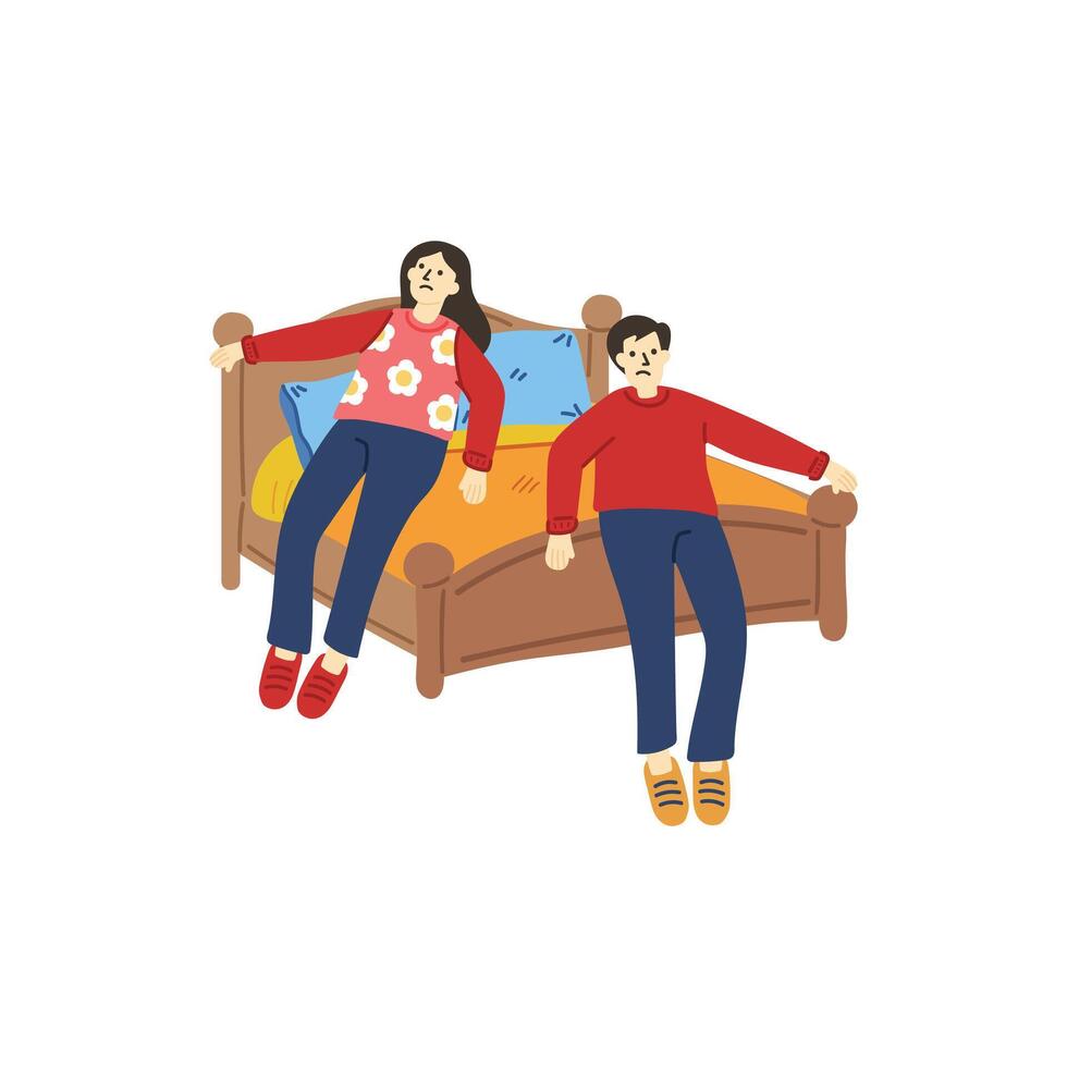 illustration de couple a essayé et relaxant sur lit vecteur