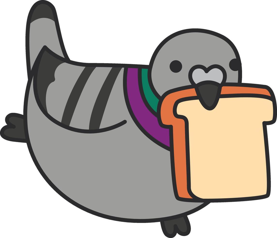 Pigeon avec pain. vecteur illustration dans plat dessin animé style.