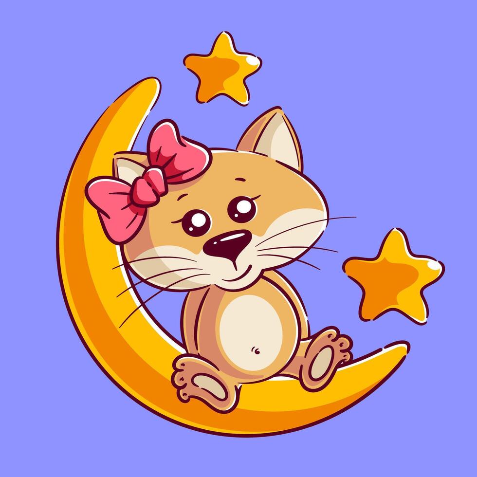 mignonne chat est séance sur le lune, vecteur illustration