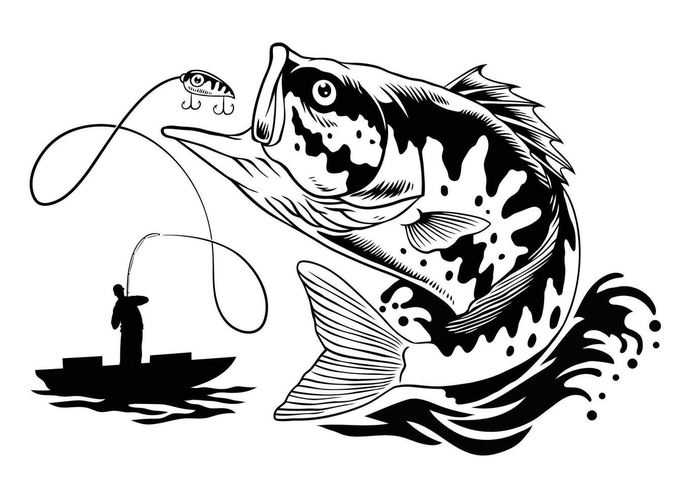 pêcheur contagieux grande bouche basse poisson vecteur