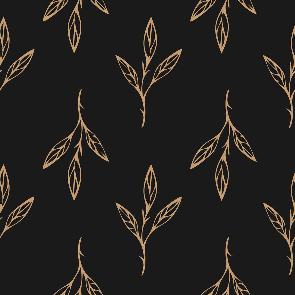 élégant d'or feuille motifs sur sans couture foncé Contexte. textile conception. vecteur