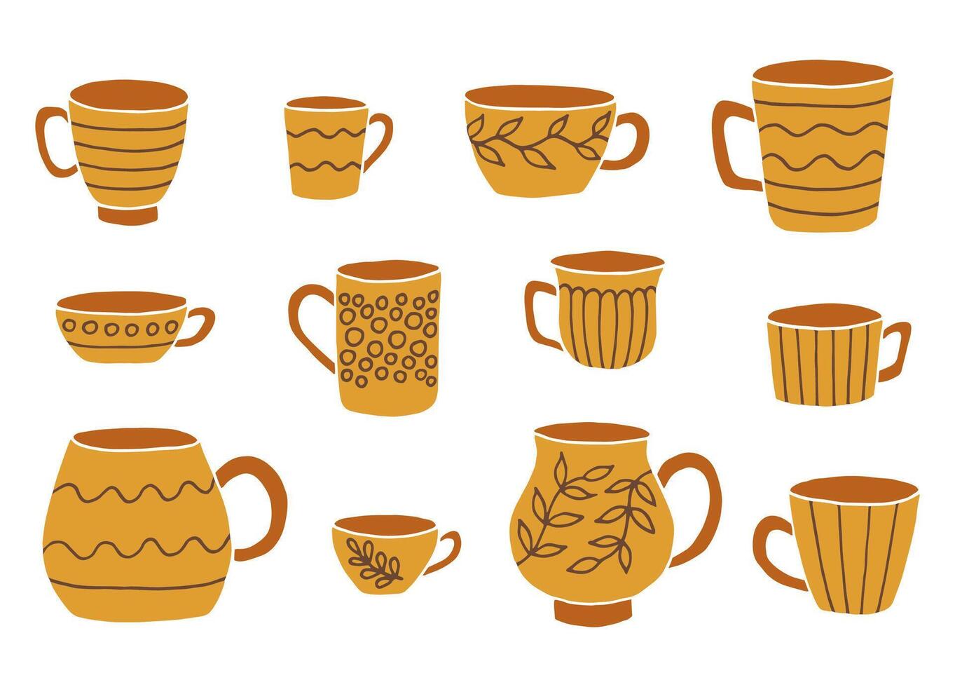 tasse de tasse dessinée à la main. ensemble de tasses en style cartoon doodle. illustration vectorielle isolée. vecteur
