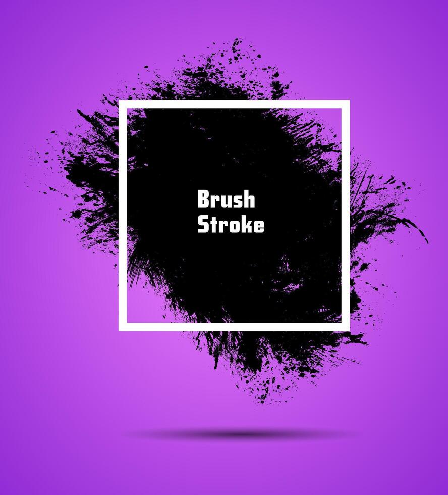 brosse accident vasculaire cérébral vecteur une noir peindre éclabousser vente modèle avec blanc carré sur violet arrière-plan, grunge brosse