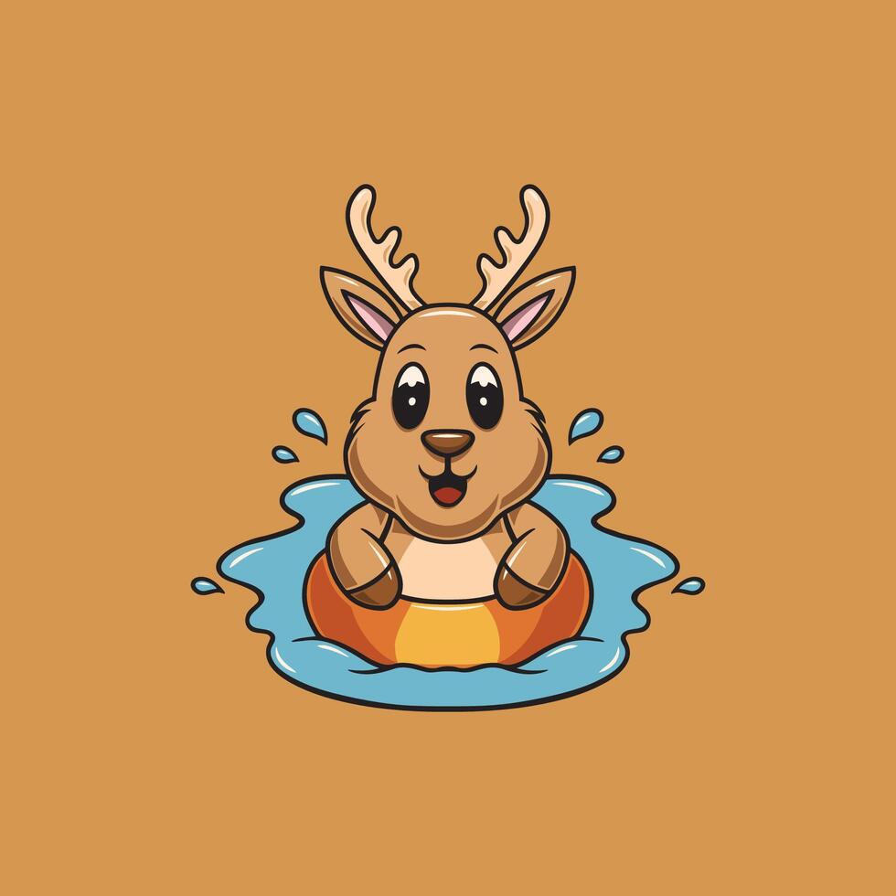 mignonne cerf nager dans le bassin dessin animé illustration vecteur