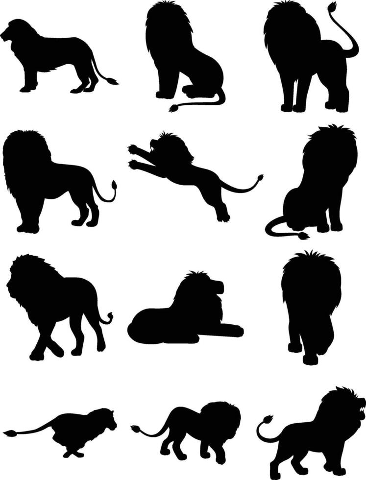 Lion silhouette ensemble vecteur illustration