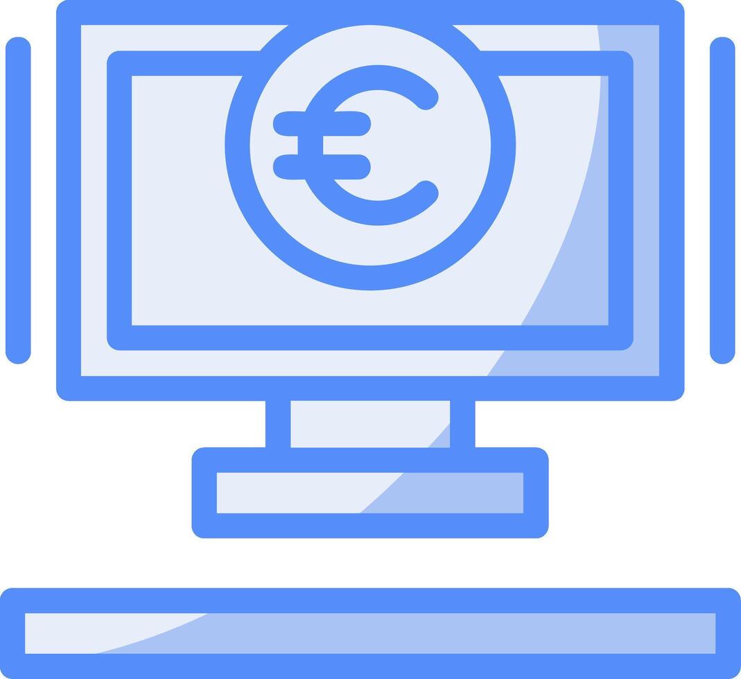 euro signe ligne rempli bleu icône vecteur