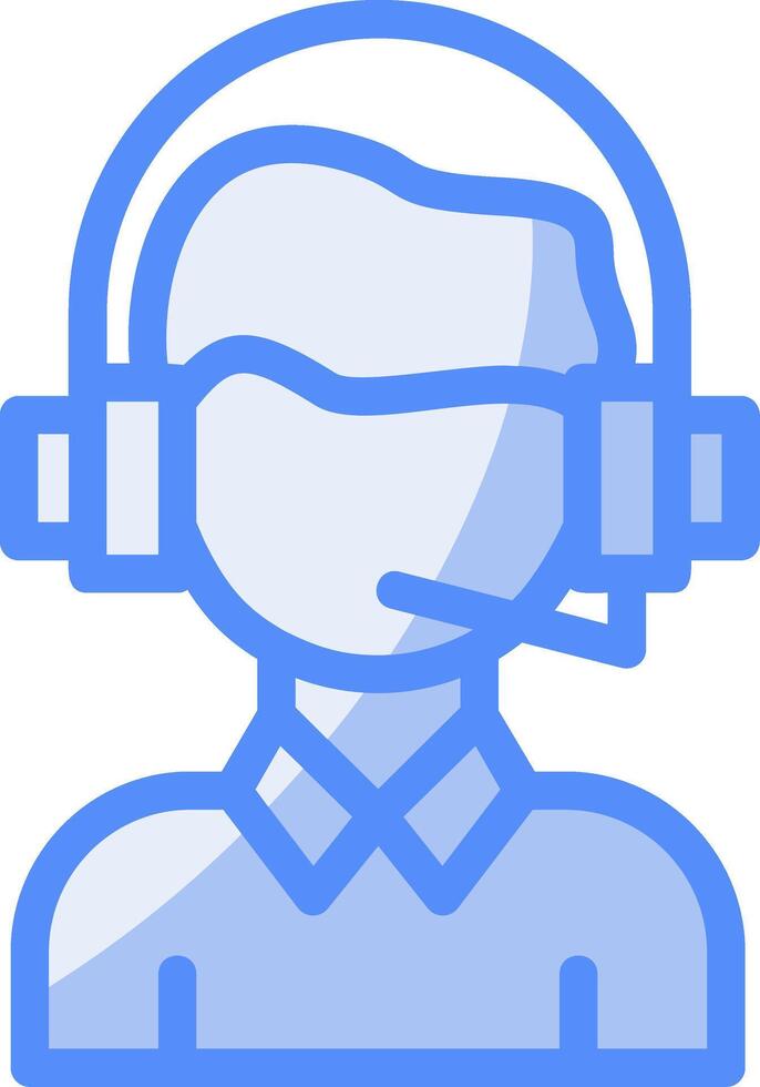 la personne avec casque symbolisant la communication ligne rempli bleu icône vecteur