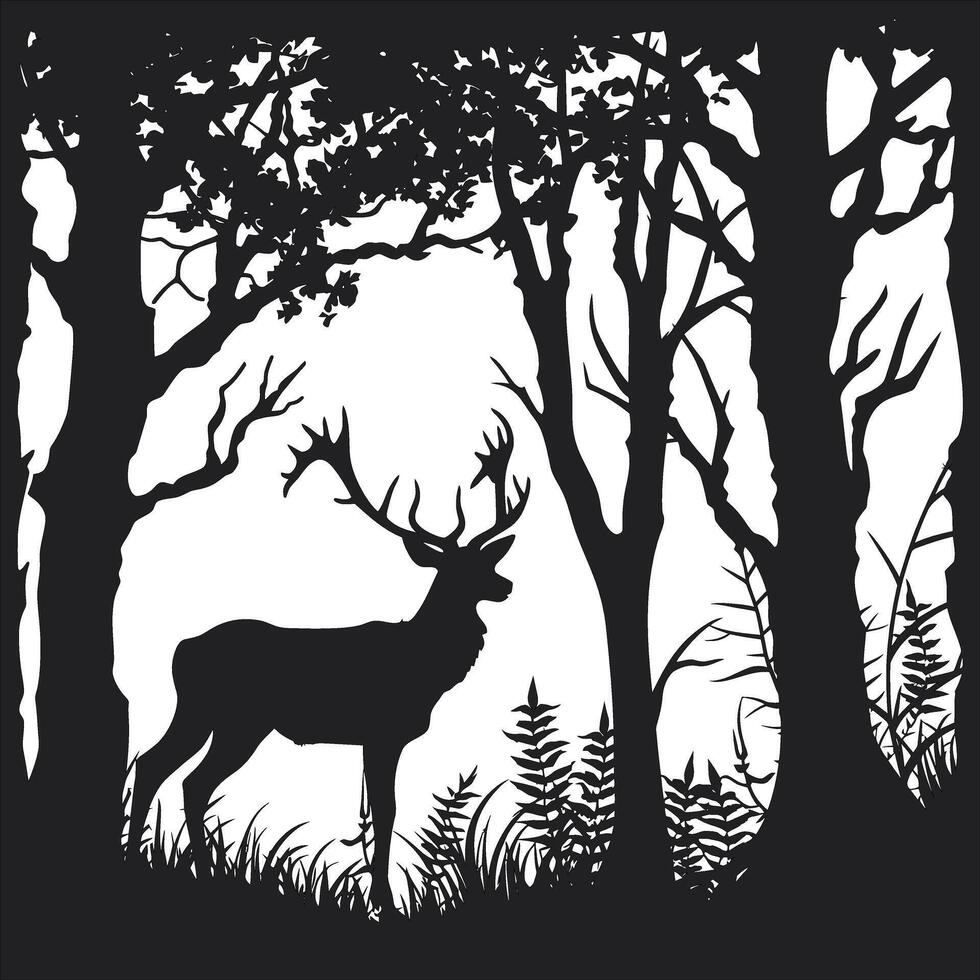 cerf dans le forêt silhouette vecteur