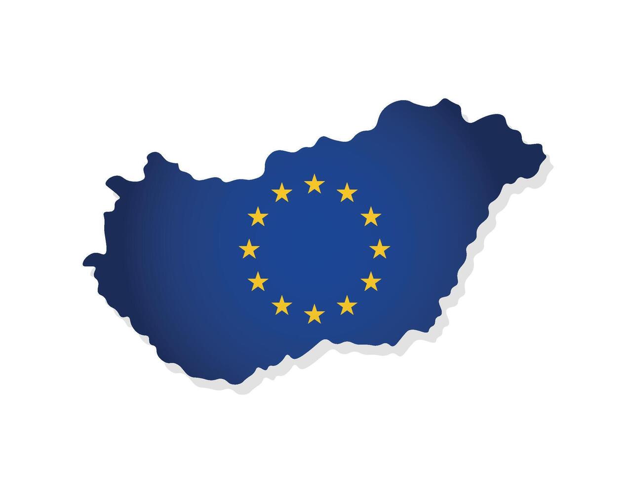 vecteur concept avec isolé carte de membre de européen syndicat Hongrie. moderne illustration décoré par le UE drapeau avec Jaune étoiles sur bleu Contexte