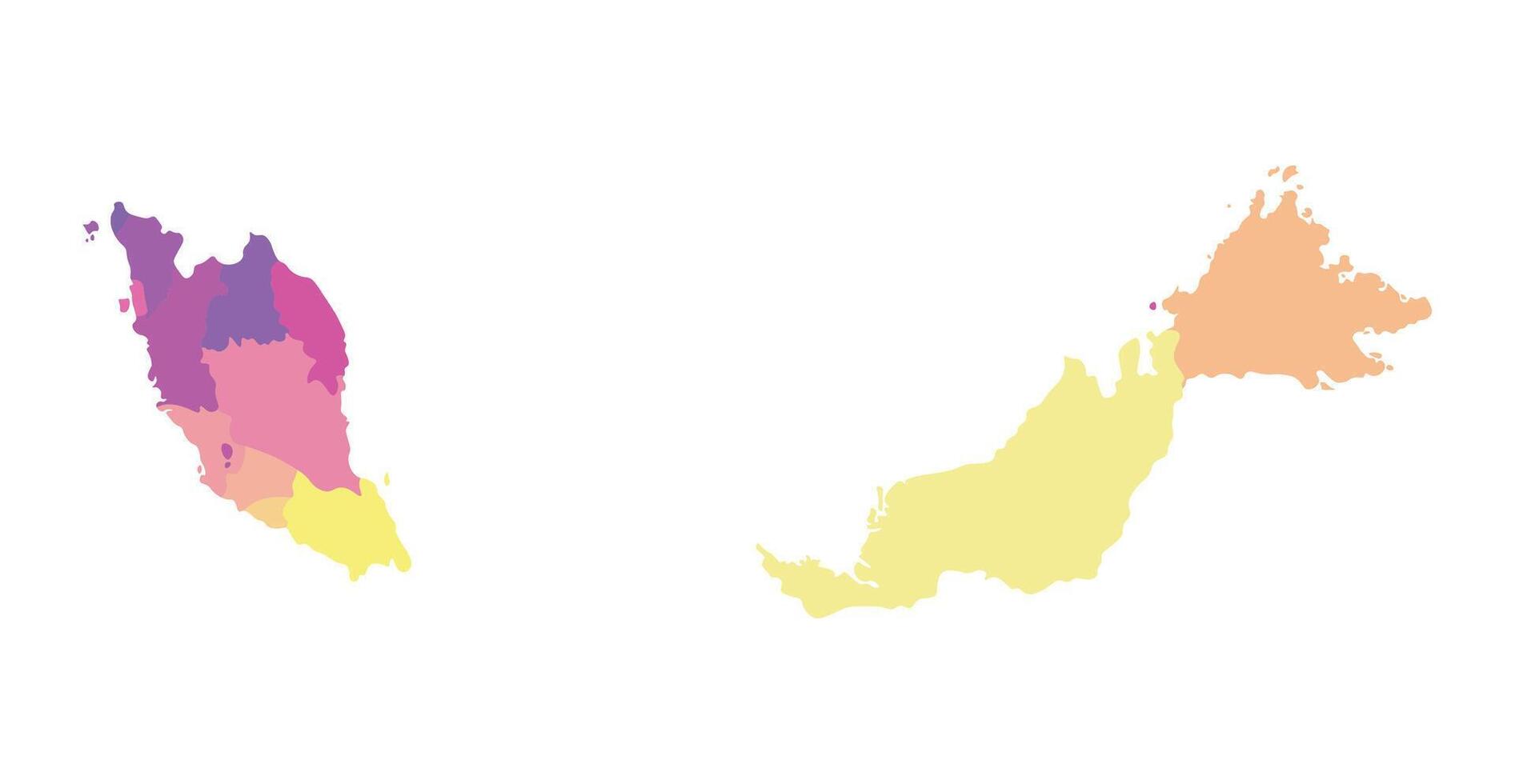 vecteur isolé illustration de simplifié administratif carte de Malaisie. les frontières de le Régions. multi coloré silhouettes.
