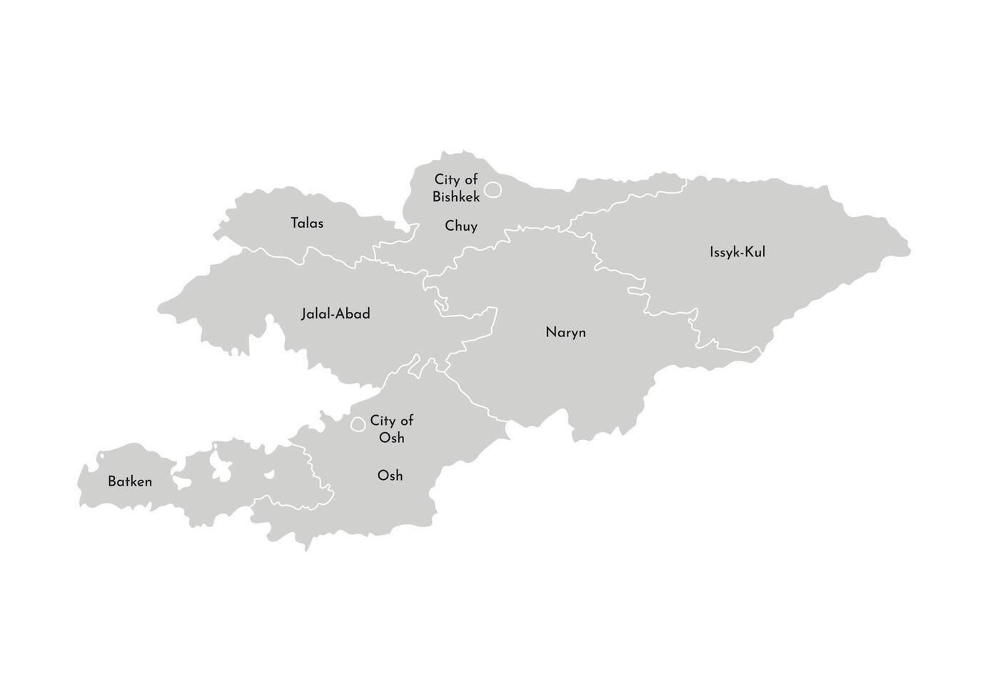 vecteur isolé illustration de simplifié administratif carte de Kirghizistan. les frontières et des noms de le provinces, Régions. gris silhouettes. blanc contour