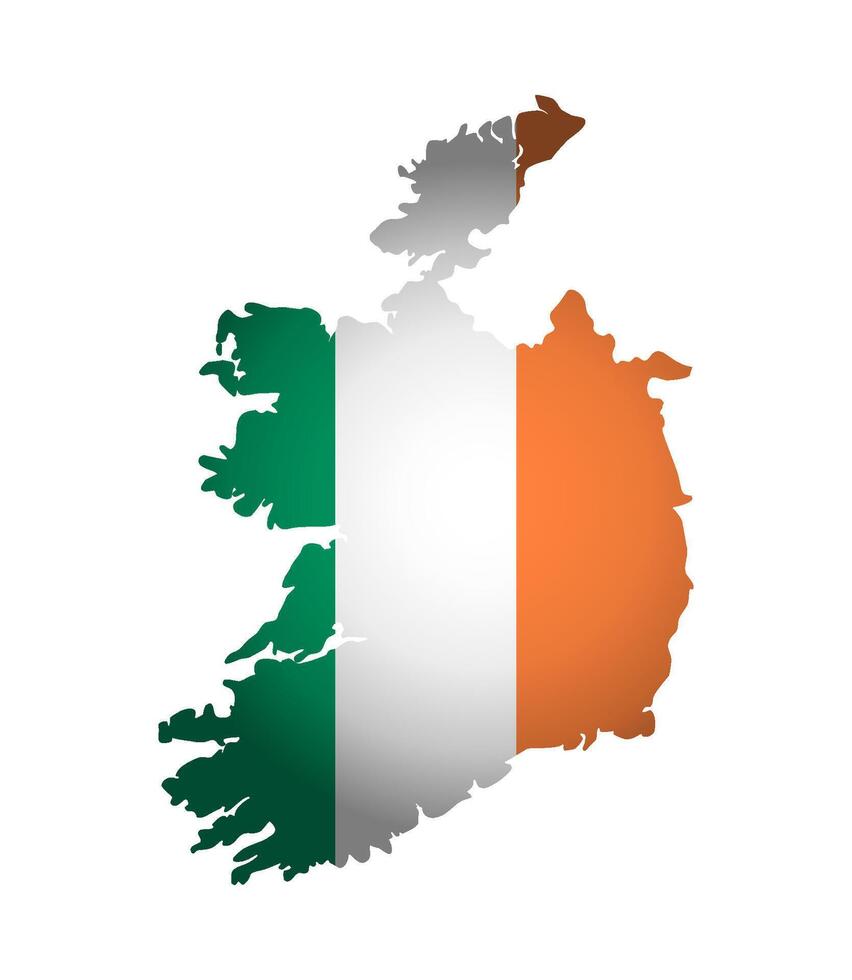 vecteur illustration avec irlandais nationale drapeau avec forme de Irlande carte. orange, blanc, vert couleurs. le volume ombre sur le carte.