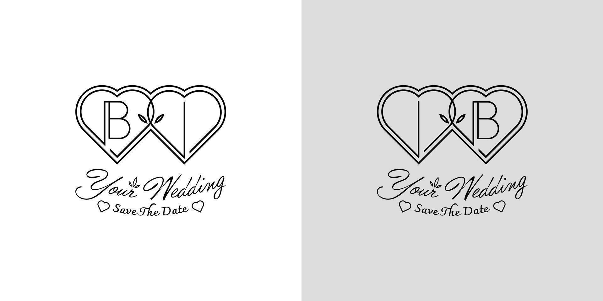 des lettres bi et ib mariage l'amour logo, pour des couples avec b et je initiales vecteur