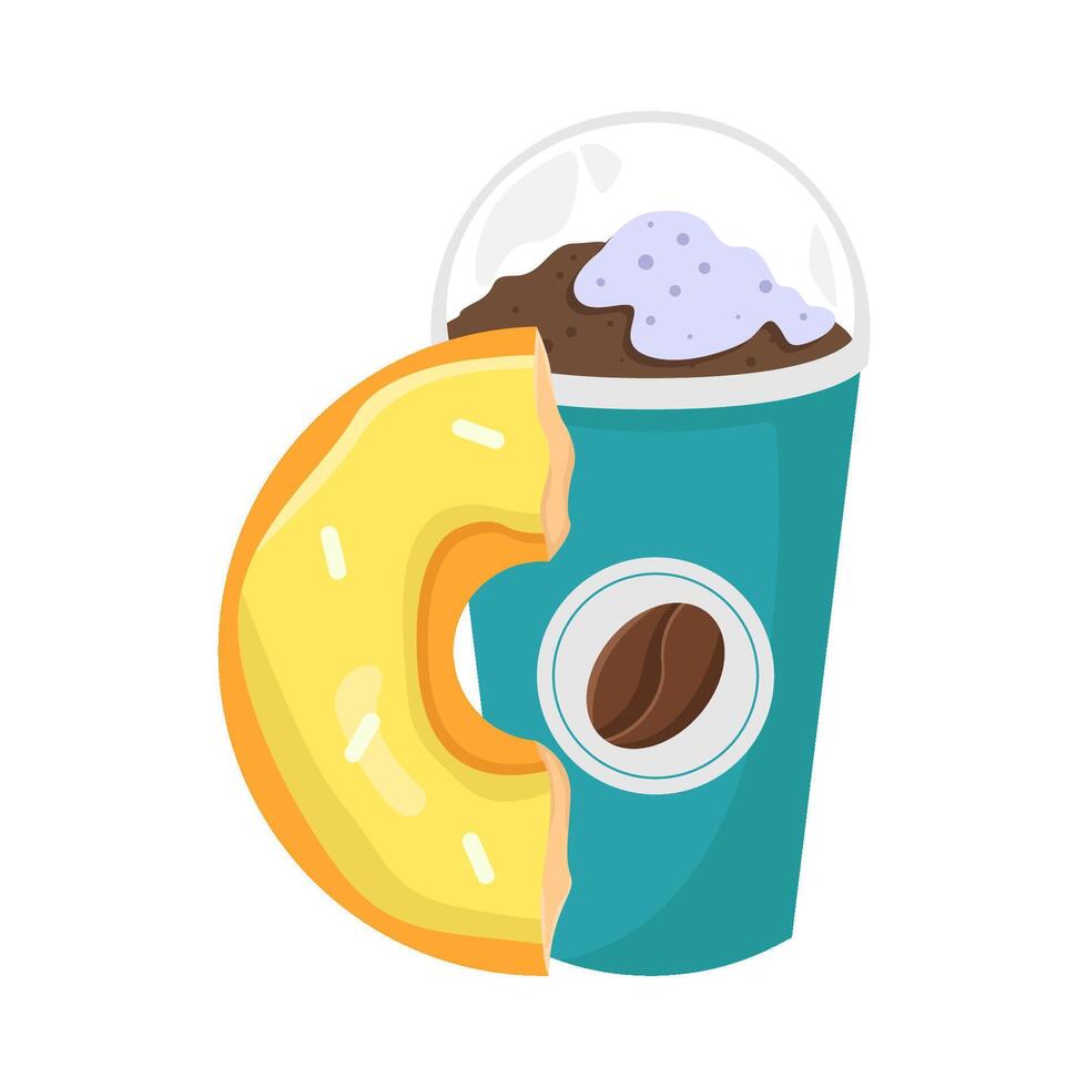 tasse café boisson avec beignets mordre illustration vecteur