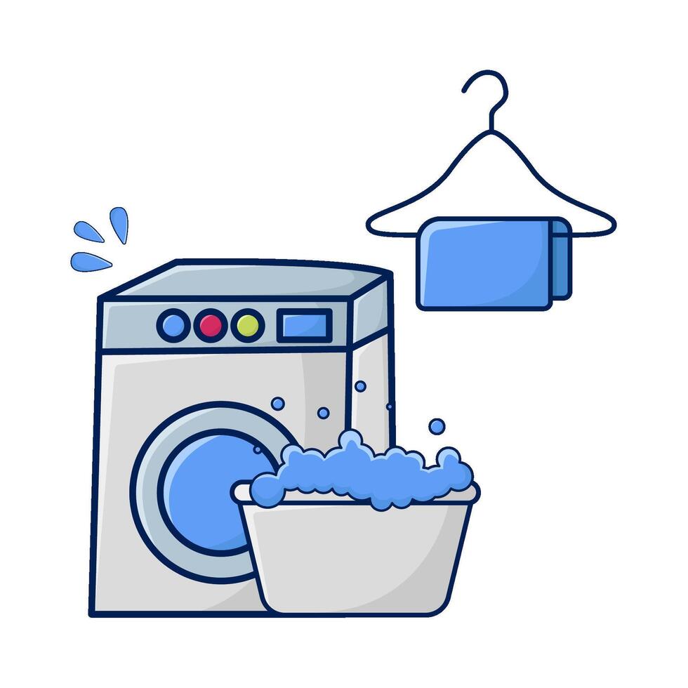 la lessive machine, serviette pendaison avec l'eau dans bassin illustration vecteur