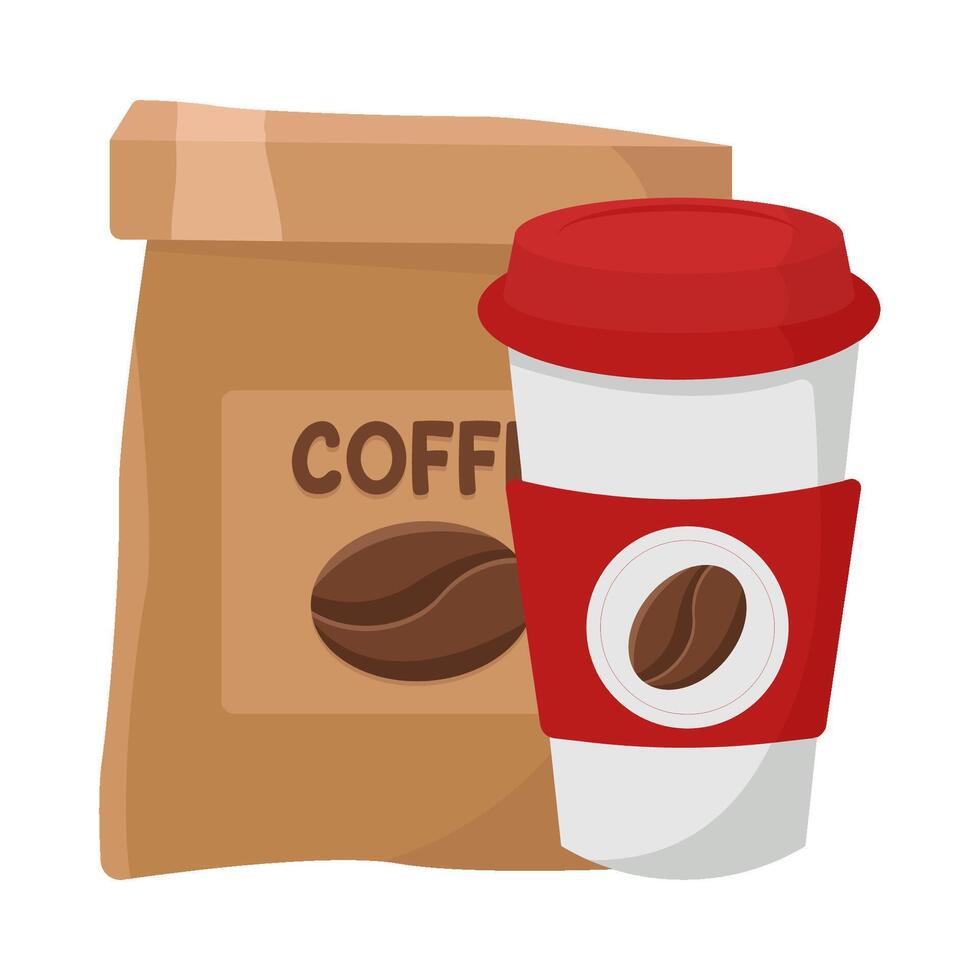 café sac avec tasse café boisson illustration vecteur