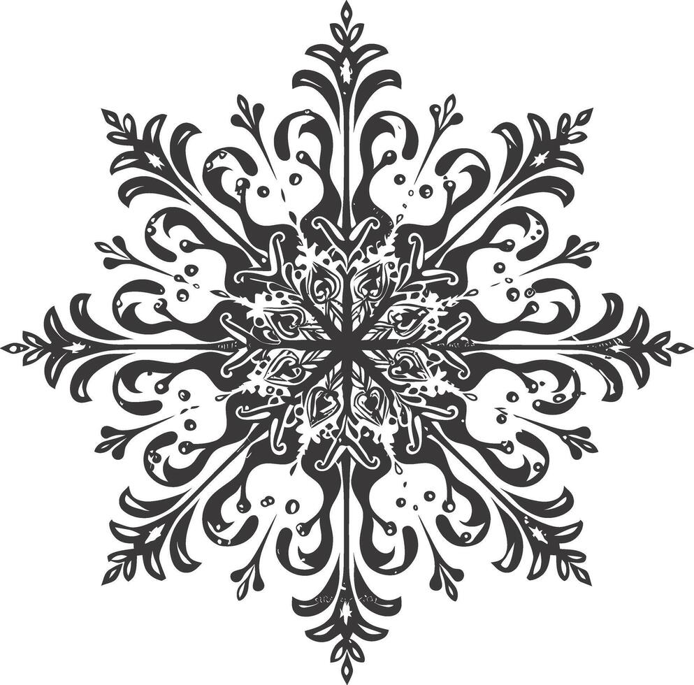 ai généré silhouette mandala fleur flocon de neige en forme de noir Couleur seulement vecteur