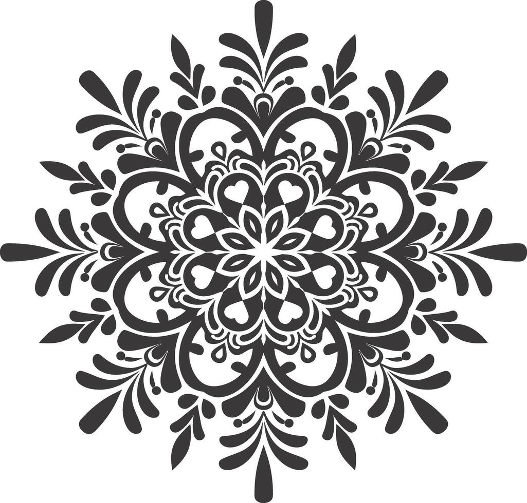 ai généré silhouette mandala fleur flocon de neige en forme de noir Couleur seulement vecteur