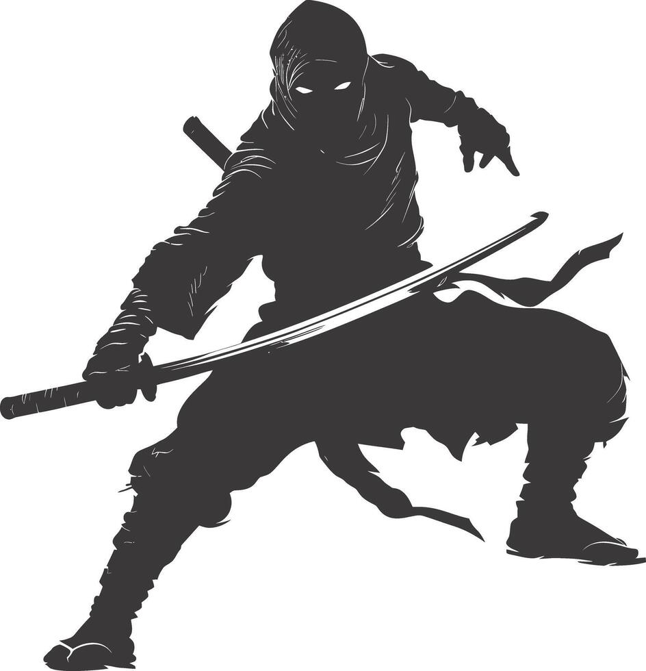 ai généré silhouette ninja assassin noir Couleur seulement plein corps vecteur