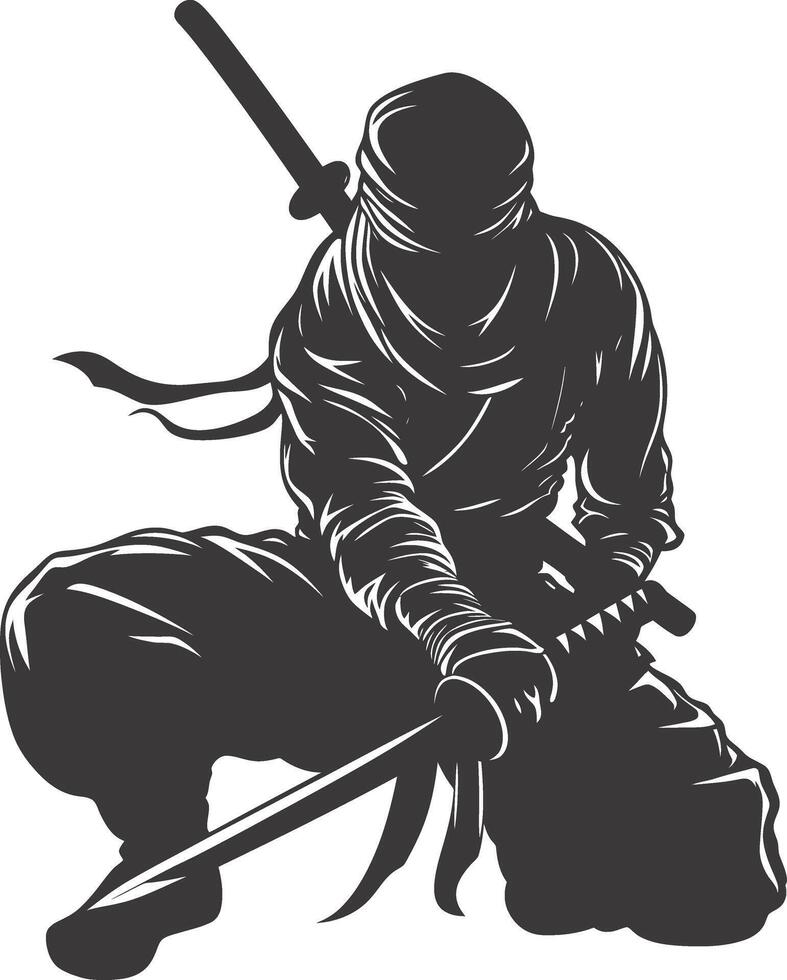 ai généré silhouette ninja assassin noir Couleur seulement plein corps vecteur