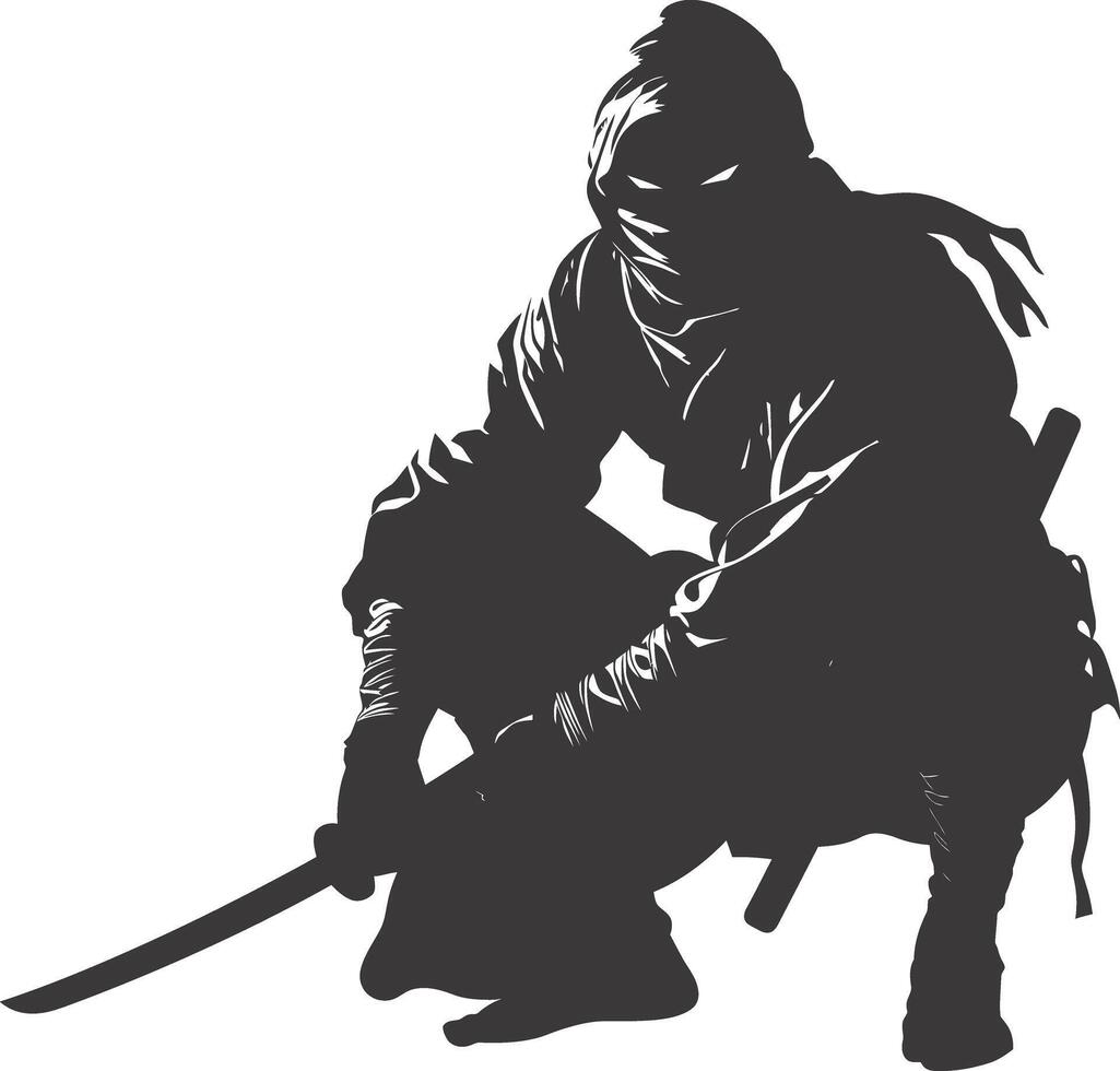 ai généré silhouette ninja guerrier noir Couleur seulement plein corps vecteur