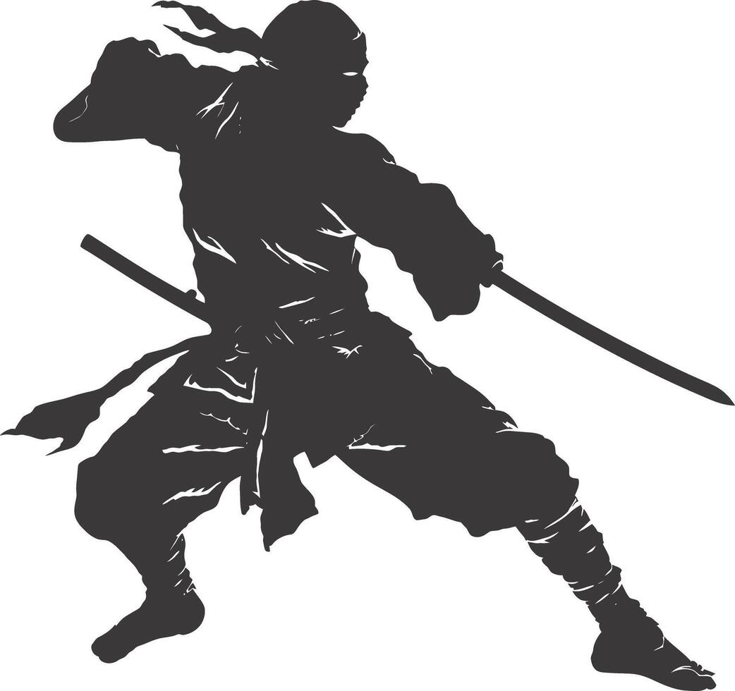 ai généré silhouette ninja guerrier noir Couleur seulement plein corps vecteur