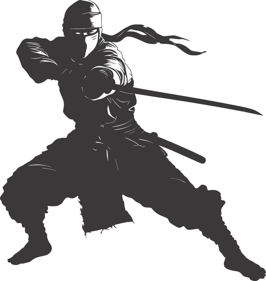 ai généré silhouette ninja guerrier noir Couleur seulement plein corps vecteur