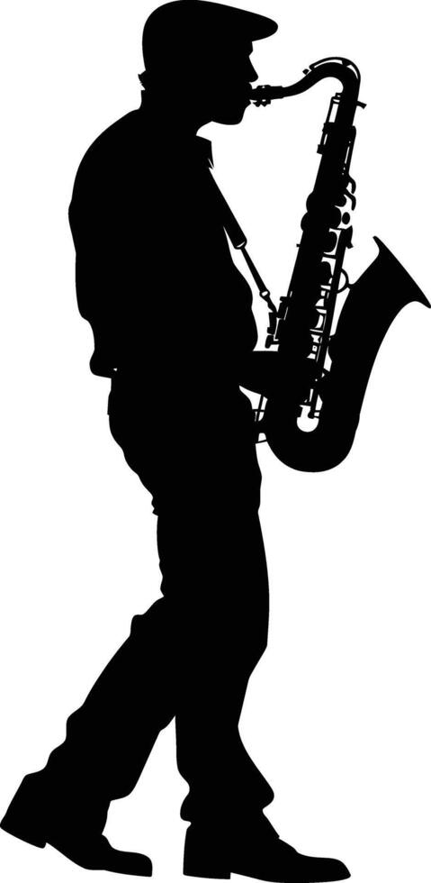 ai généré silhouette saxophoniste dans effectuer noir Couleur seulement vecteur