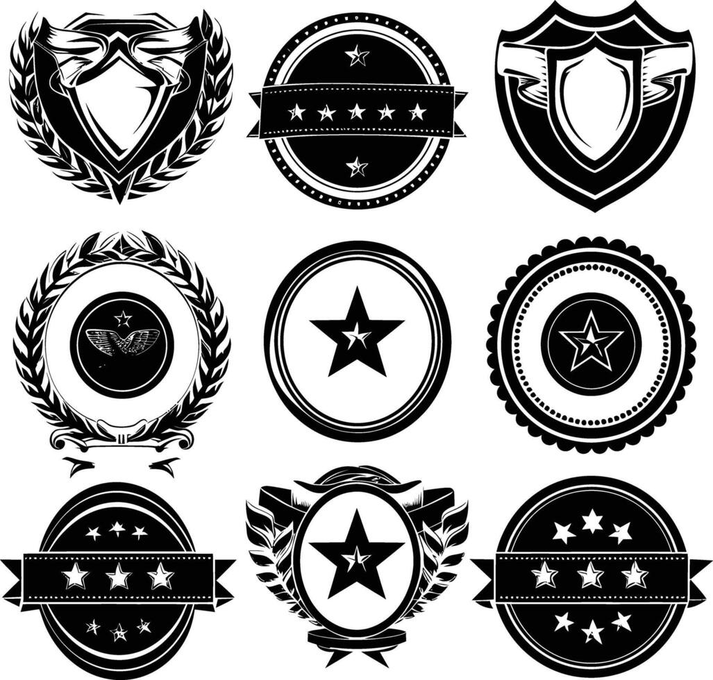 ai généré silhouette ancien rétro badges et médaille élément noir Couleur seulement vecteur