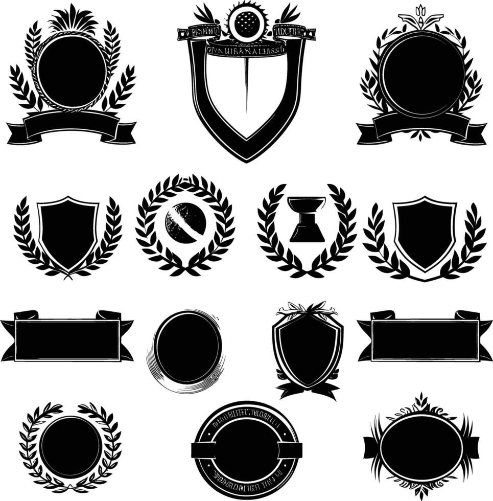 ai généré silhouette ancien rétro badges et médaille élément noir Couleur seulement vecteur