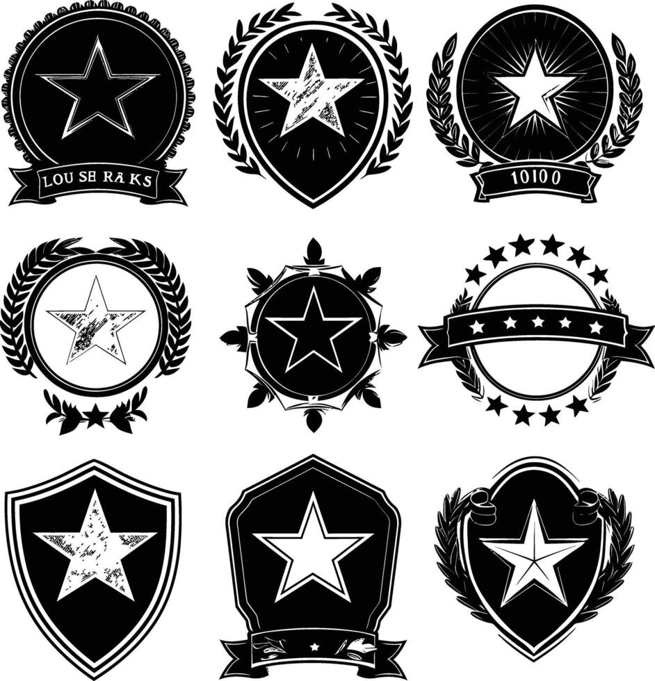 ai généré silhouette ancien rétro badges et médaille élément noir Couleur seulement vecteur