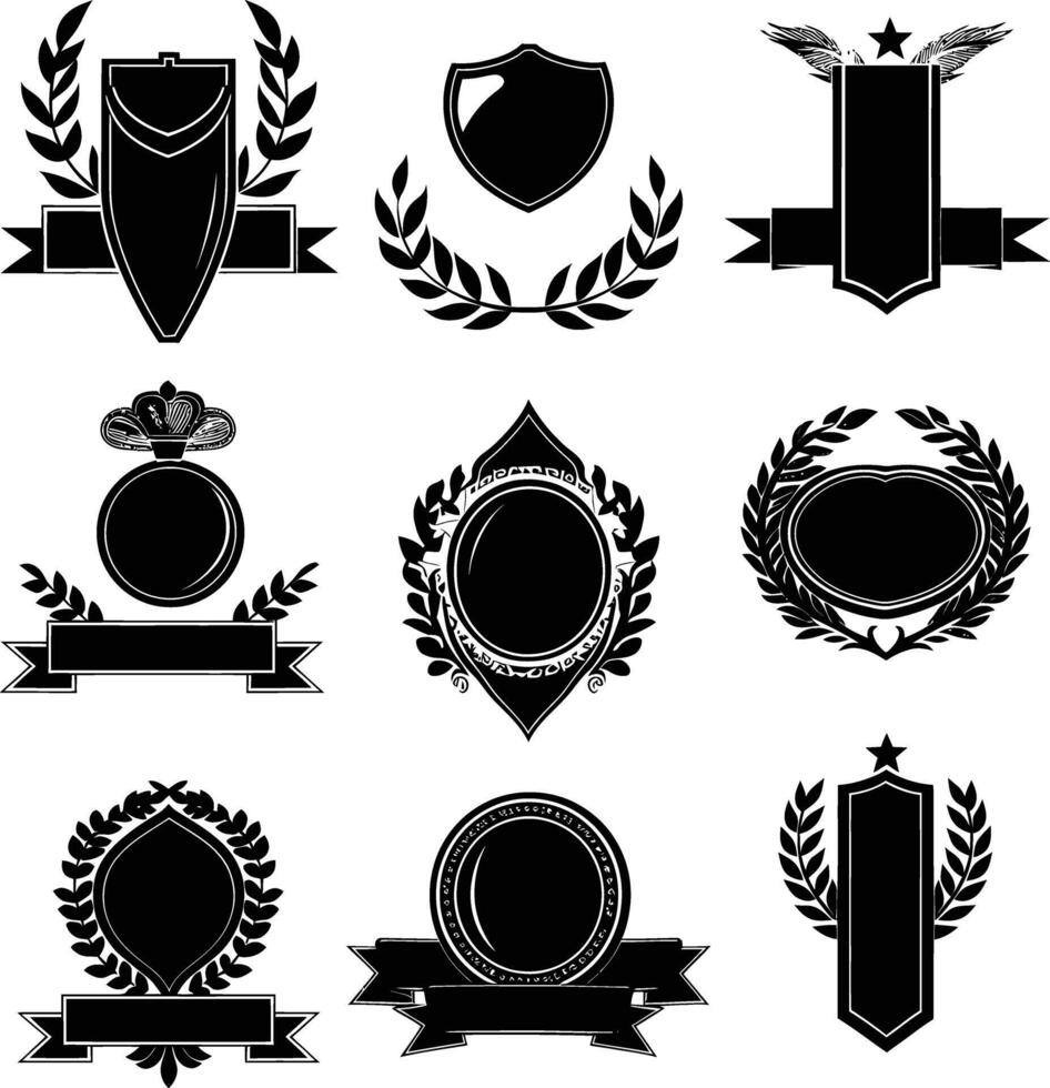 ai généré silhouette ancien rétro badges et médaille élément noir Couleur seulement vecteur