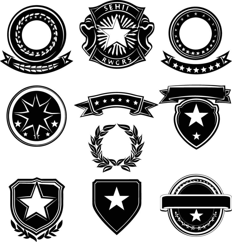 ai généré silhouette ancien rétro badges et médaille élément noir Couleur seulement vecteur