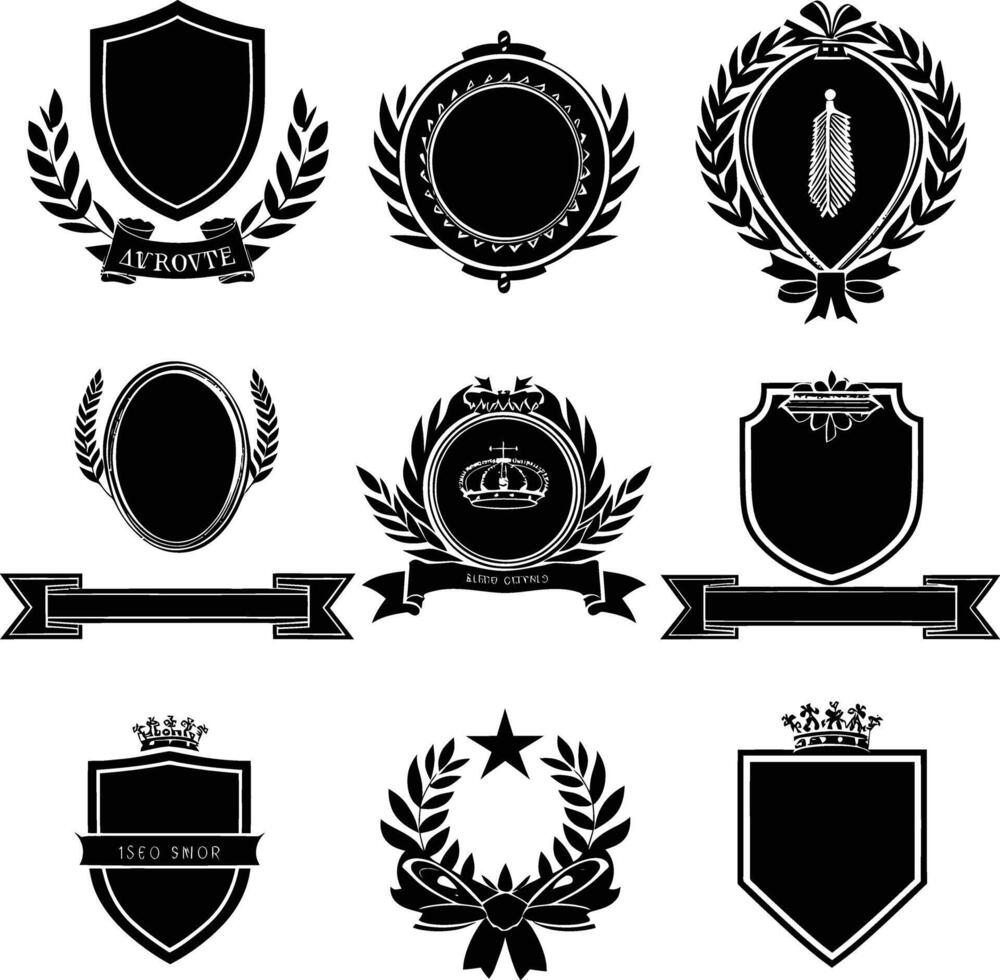 ai généré silhouette ancien rétro badges et médaille élément noir Couleur seulement vecteur