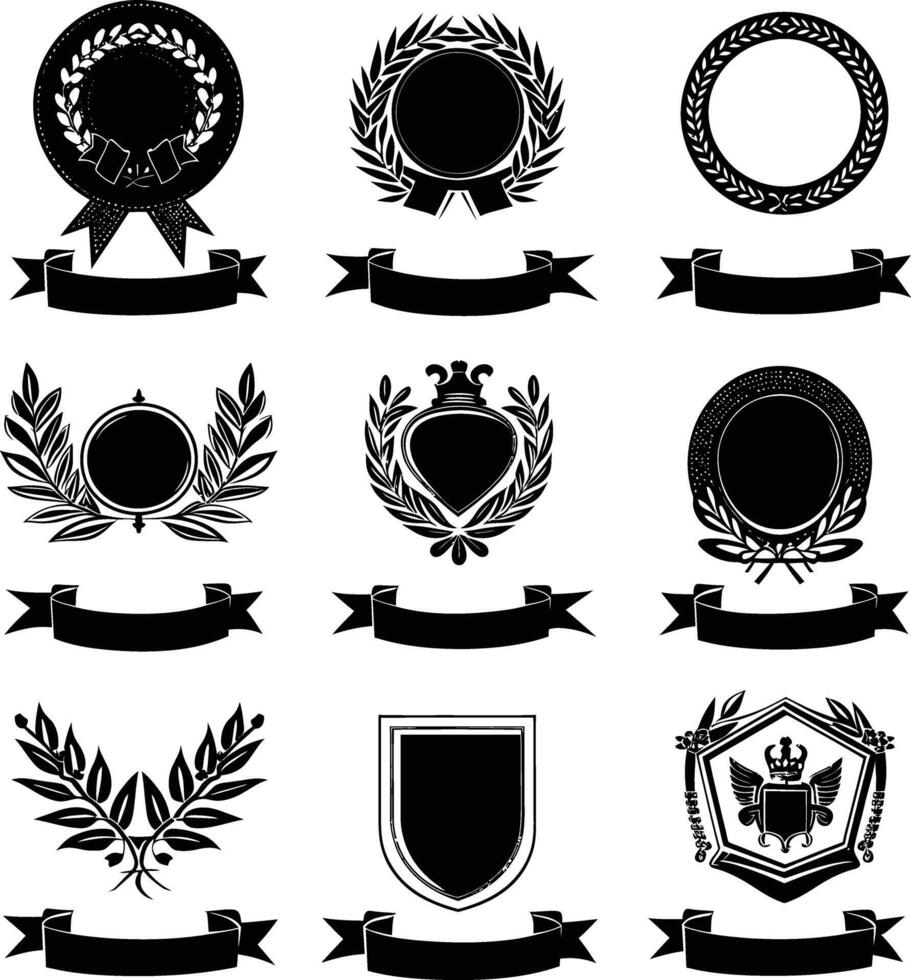 ai généré silhouette ancien rétro badges et médaille élément noir Couleur seulement vecteur