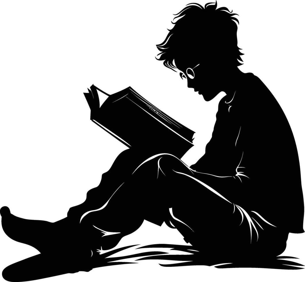 ai généré silhouette adolescent en train de lire livre noir Couleur seulement vecteur