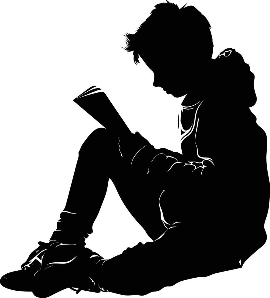 ai généré silhouette adolescent en train de lire livre noir Couleur seulement vecteur