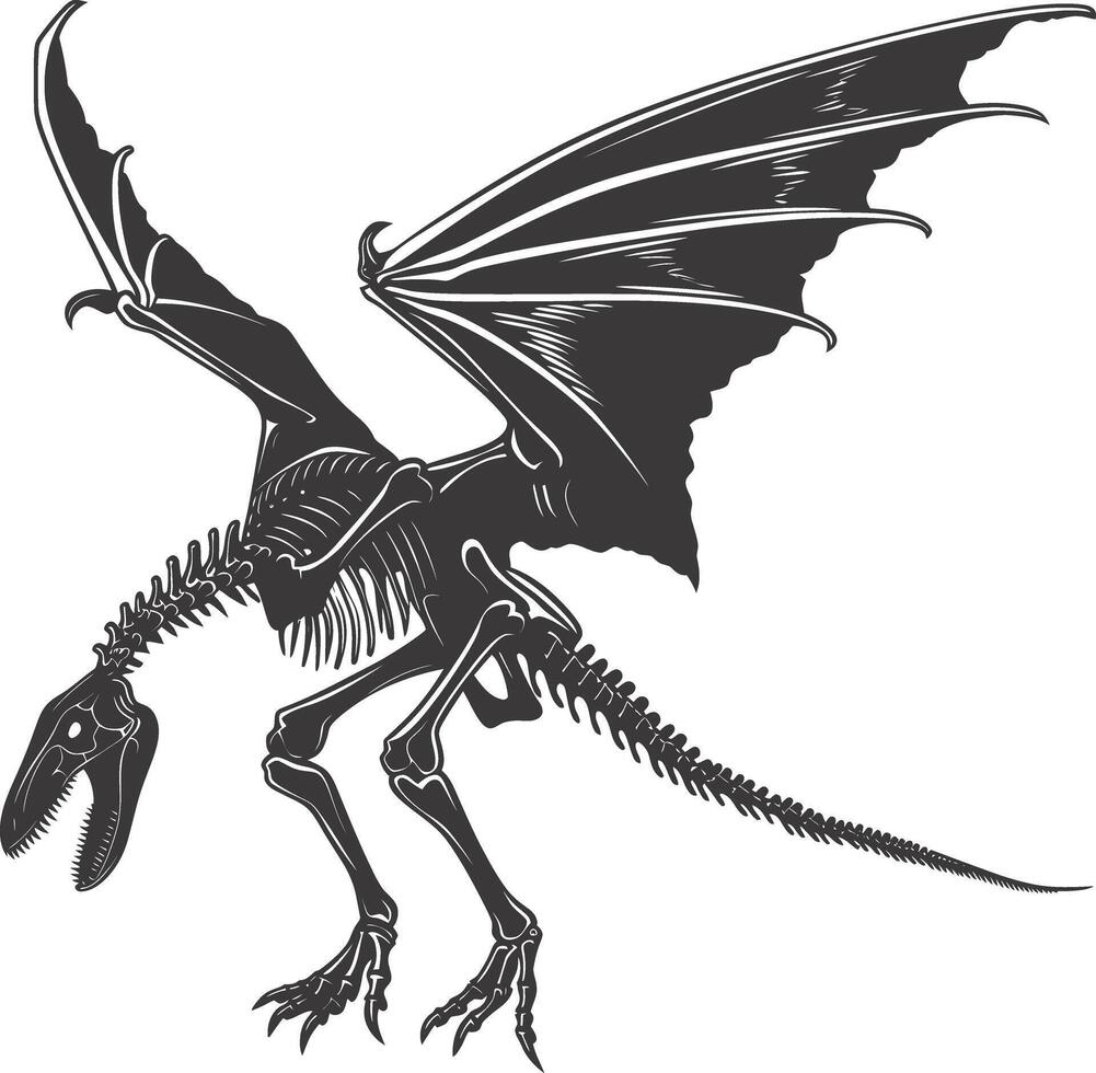 ai généré silhouette dinosaure ptérodactyle squelette noir Couleur seulement vecteur