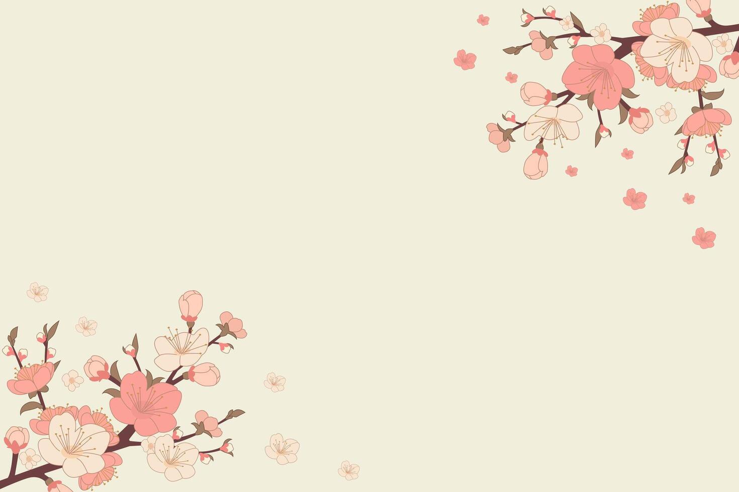 fleur de pêche branches. Japonais floraison des arbres, pêche fleurs, printemps décor vecteur illustration. bannière