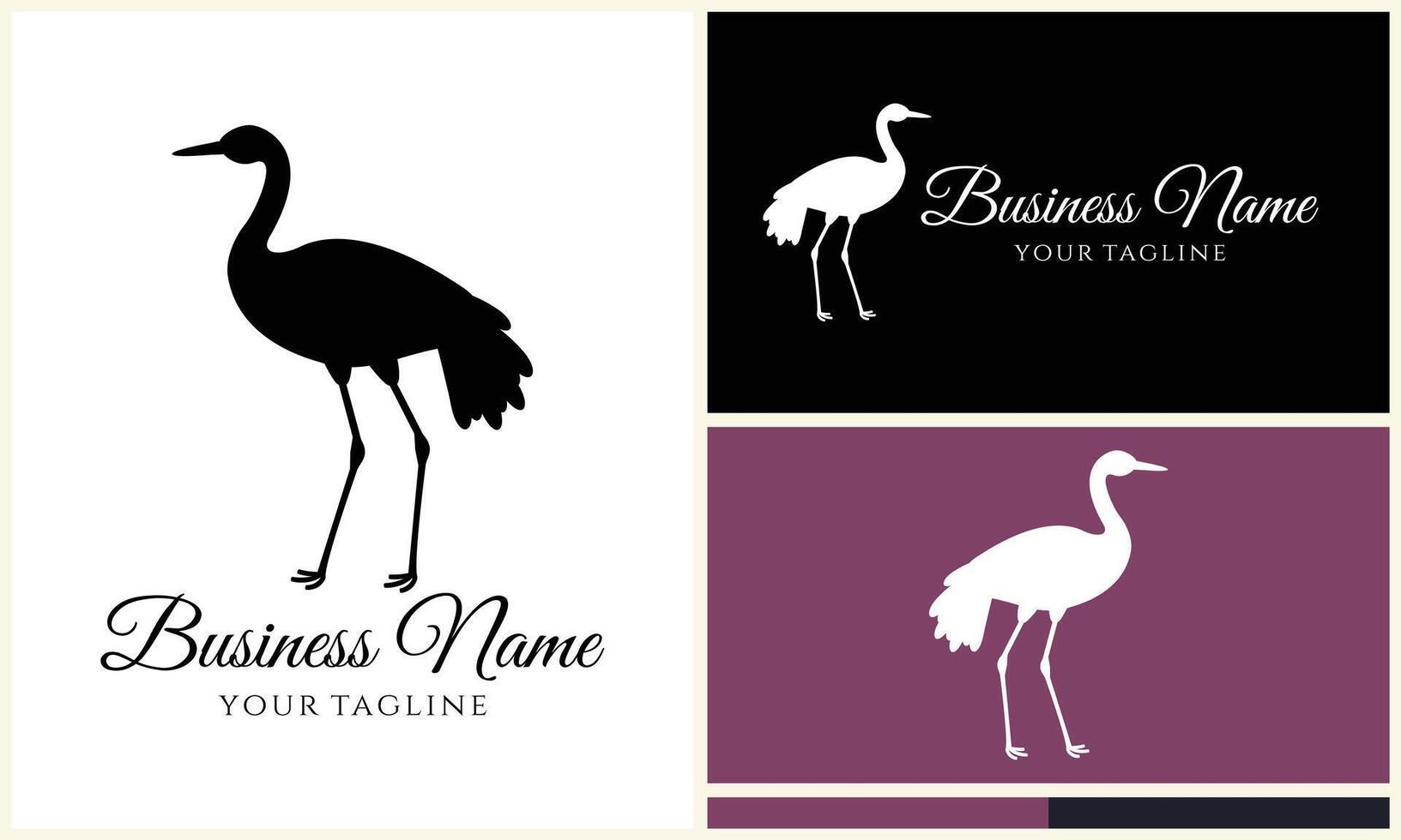 silhouette cigogne flamant logo modèle vecteur