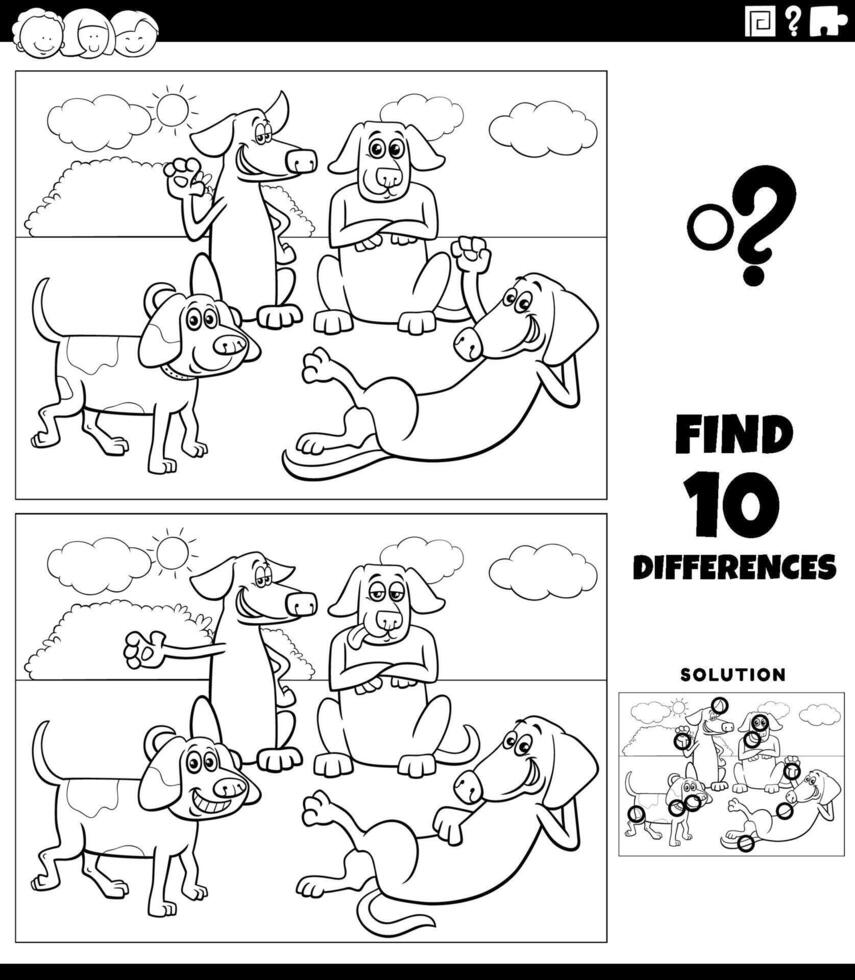 différences Jeu avec dessin animé chiens personnages coloration page vecteur